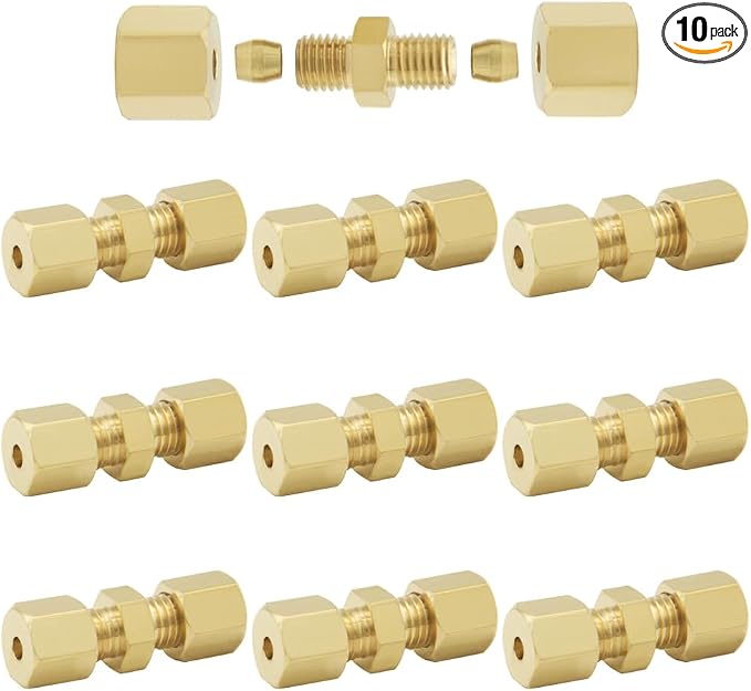 Hooshing 10PCS Brass Compression Tube Fitting 3/16" OD x 3/16" OD Connector by Hooshing