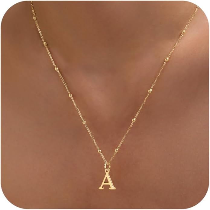 Valentines Gifts for Her Women - Initial Necklaces for Women Dainty 14k Gold Plated A-Z Letter Pendant Name Necklaces Cute Charm Choker Fashion Accessories Non Tarnish Trendy Jewelry Gift