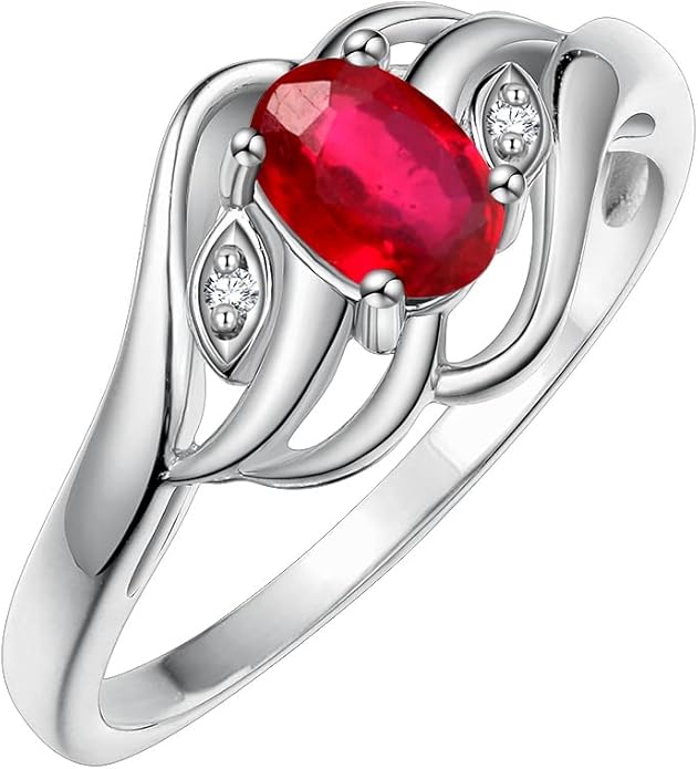 Rylos Ring featuring Classic Style, 6X4MM Birthstone Gemstone, & Diamonds - Elegant Jewelry for Women in Sterling Silver, Sizes 5-10