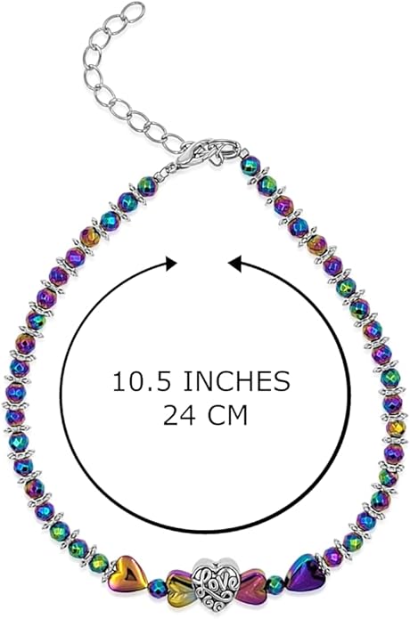 BESHEEK Rainbow Anklet Bracelet Hue Twisted Hematite and Round Artisan Beaded Anklet with Extension Handmade Hypoallergenic Beach Gala Wedding Style Jewelry