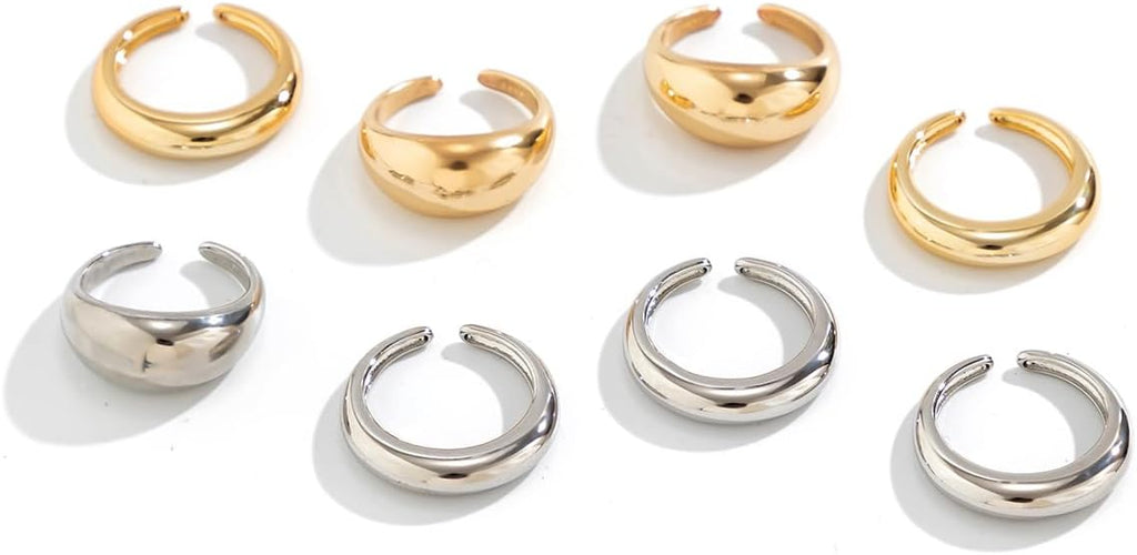 MIFYNN Chunky Gold Rings for Women Gold Silver Adjustable Thick Ring Fashion Statement Ring Open Dome Ring Chunky Silver Rings Geometric Curved Minimalist Simple Rings