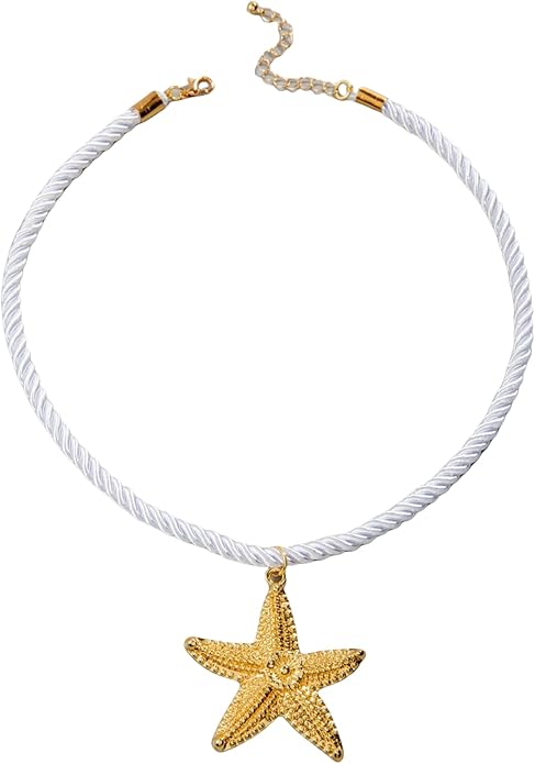 Starfish Necklace for Women,Vintage Gold Starfish Pendant Necklace Boho Colorful Rope Necklace Beach Party Classic Accessory