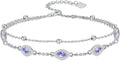 Evil Eye Birthstone Charm Link Bracelet 925 Sterling Silver Evil Eye Bracelet with 12 Months Birthstone Birthday Jewelry Gifts for Women Mom Her,Chain Length 7"+2" Extend
