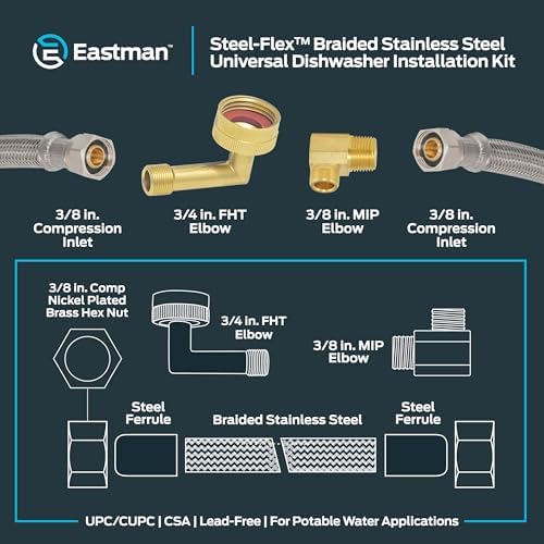 Eastman 5 Ft. Dishwasher Installation Kit, Braided Stainless Steel Supply Line - Image 6