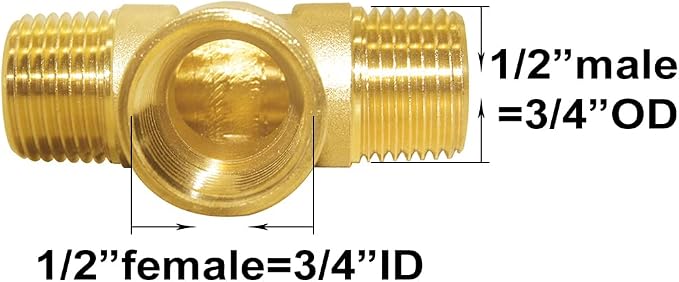Joywayus Brass Pipe Fitting Barstock Tee 3 Way NPT 1/2" Male x 1/2" Female x - Image 2
