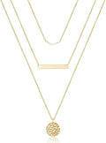 Turandoss Dainty Layered Choker Necklace, Handmade Y Pendant Necklace Multilayer Bar Disc Necklace Adjustable Layering Choker Necklaces for Women