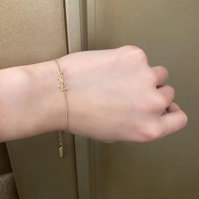 Initial Dainty 18K Gold Plated Chain Link Bracelet for Women, Minimalist Luxury Jewelry Gift
