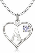 Silver Sterling Necklace Initial Letter A-Z Birthstone for Women – Personalized Custom Jewelry Pendant with Heart Design Customized Dainty Charm for Wife Girlfriend Mom – 18" Box Chain
