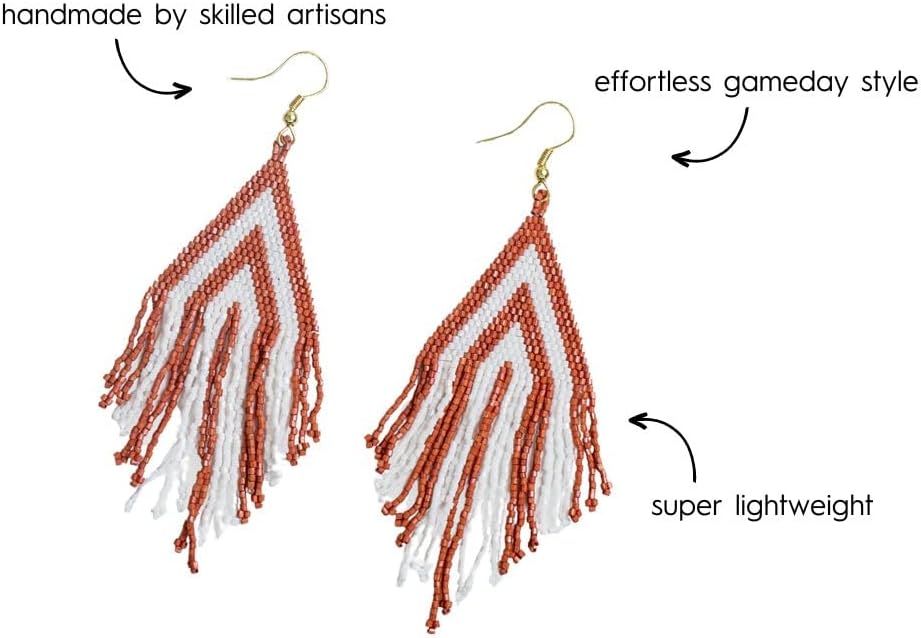 INK+ALLOY Game Day Earrings for Women, Luxe Beaded Fringe Earrings for Football Gameday Outfits, Handmade Jewelry for College Students, Team Gifts, Teachers, Football Moms