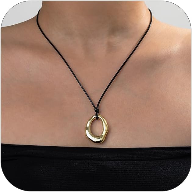 PLOUTOS Statement Modern Geometric Hollow Square Pendant Rope Chain Necklace for Women Bold Fashion Layering Collarbone Jewelry Party Wear Accessory
