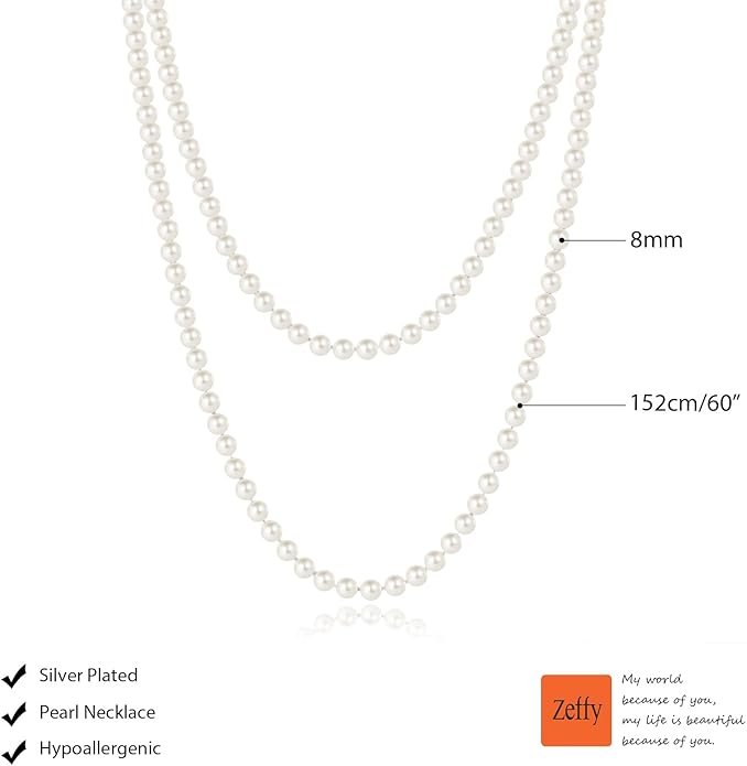 Zeffy Pearl Necklace 4MM/6MM/8MM Dainty Round Imitation Pearl Choker Necklace Wedding Pearl Necklace Delicate Jewelry for Women Simple Bridesmaid Jewelry Gifts