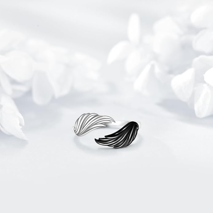 POPLYKE Frog/Wolf/Dragonfly/Hummingbird/Fox/Elephant/Panda/Red Panda/Angel Wings Rings for Women Men 925 Sterling Silver Anxiety Rings Open Rings Jewelry