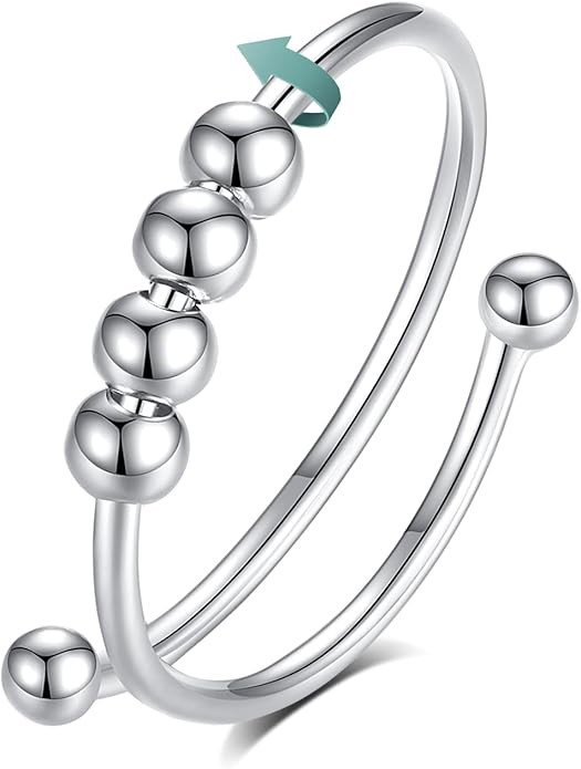 Vito 925 Sterling Silver Fidget Anxiety Ring for Women, Adjustable Open Spinner Ring Stress Relief Ring Stacking Band Anillos Jewelry Gift for Mom Daughter
