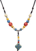 Adjustable Ceramic Beaded Necklace for Women, Boho Handmade Flower Pendant Necklace, Hippie Jewelry for Mom and Wife