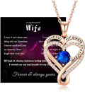 To My Wife Necklace from Husband, Infinity Love Heart Birthstone Necklace with Message Card, Anniversary Birthday Gift for Wife, I Love You Jewelry Gifts for Her, 18K Rose Gold Plated Sterling Silver