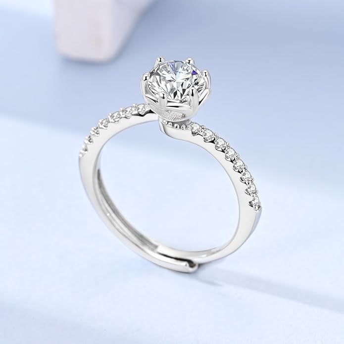 Parmuz 925 Sterling Silver Adjustable Ring for Woman Stackable Open Lucky Ring Eternity Bands Dainty CZ Statement Engagement