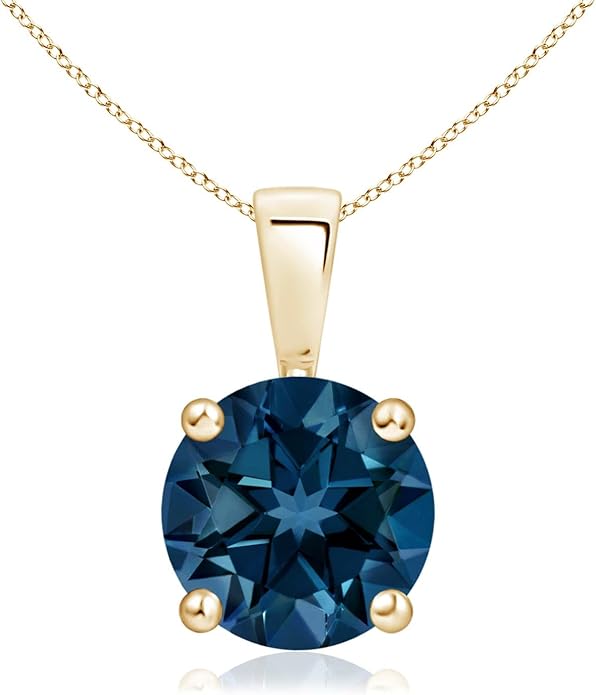 Angara Natural Blue Topaz Solitaire Pendant for Women | Classic Prong-Set Round Blue Topaz Pendant in 14K Solid Gold/Silver/Platinum With 18" Chain | December Birthday, Gemstone Jewelry Gift