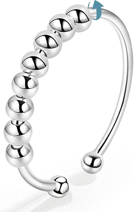 Vito 925 Sterling Silver Fidget Anxiety Ring for Women, Adjustable Open Spinner Ring Stress Relief Ring Stacking Band Anillos Jewelry Gift for Mom Daughter