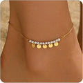 Anklet Bracelets for Women 18K Gold Plated Tennis Anklets Dainty Sapphire Paperclip Pearl Sequin Droplet Adjustable Large Anklet Bracelets Simple Beach Summer Waterproof Foot Jewelry