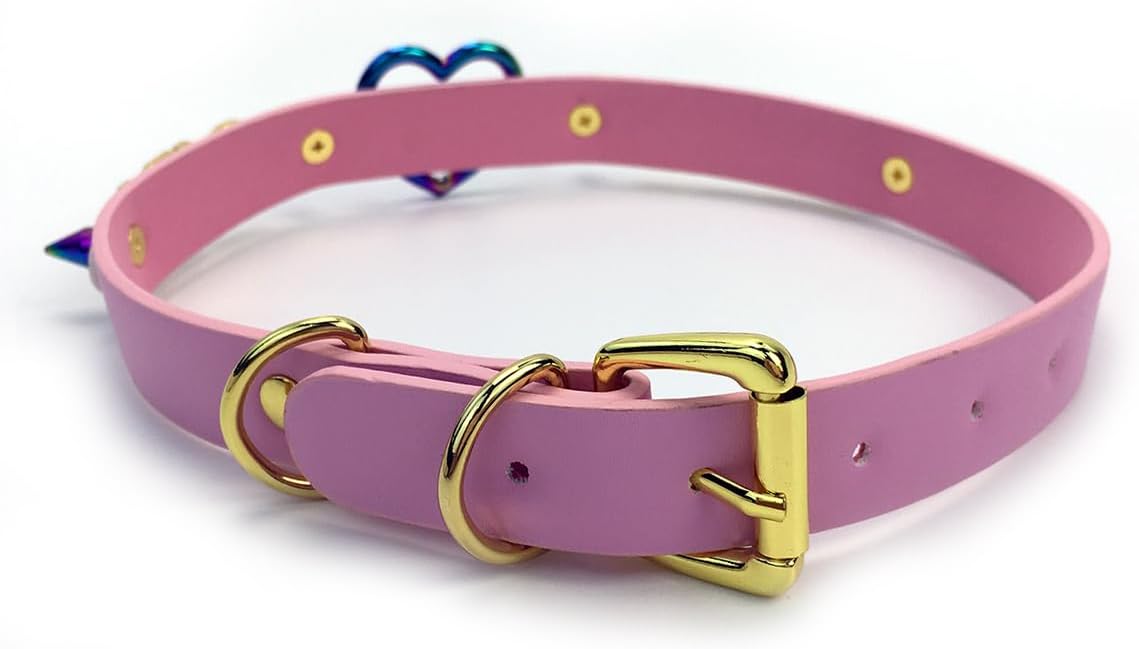 Succuba Handmade Heart Ring Rhinestone Letter Pu Leather Choker Collar Necklace for Women and Men