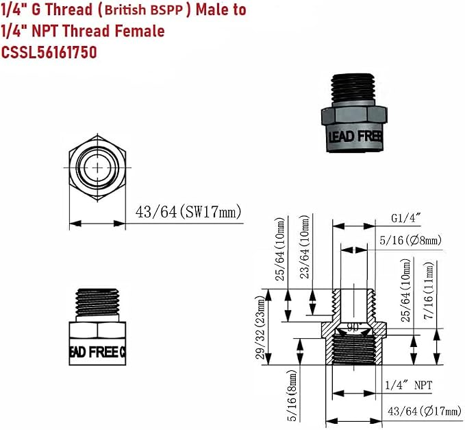Cascada Lead-Free Brass Adapter, G Thread British BSPP Male to NPT Female) - Image 4