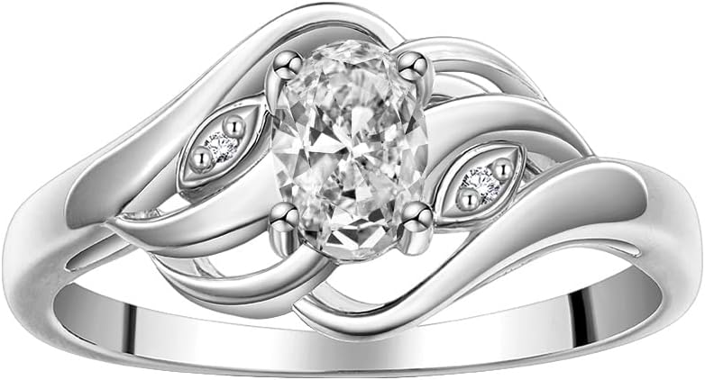 Rylos Ring featuring Classic Style, 6X4MM Birthstone Gemstone, & Diamonds - Elegant Jewelry for Women in Sterling Silver, Sizes 5-10