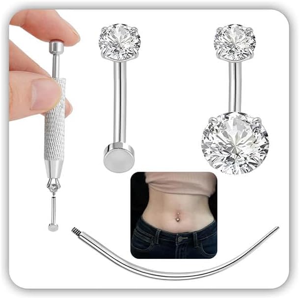 Uni-J Floating Belly Button Rings G23 Titanium 14G Navel Rings - Equipped With Piercing Taper Ball Grabber Tool for Changing Jewelry