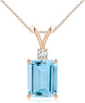 Angara Natural Aquamarine Solitaire Pendant for Women | Emerald-Cut Aquamarine Pendant with Diamond in 14K Solid Gold/Silver/Platinum With 18" Chain | March Birthday, Gemstone Jewelry Gift