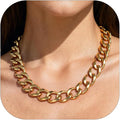 ChainsHouse Cuban Link Chain for Women Chunky Gold Necklace Stainless Steel/Gold Plated Choker Necklaces for Women, 12/16/20 mm Width Thick Chain Choker Punk Hip-Hop Jewelry,18-20"