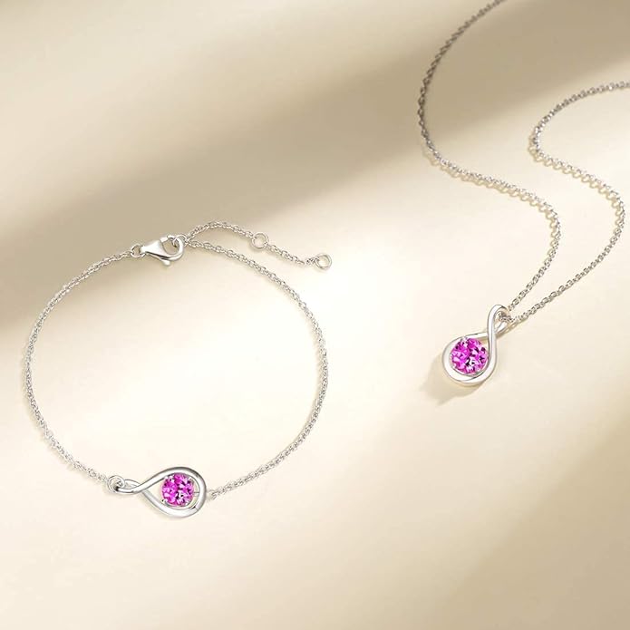 FANCIME Love Bracelet 925 Sterling Silver Infinity Birthstone Bracelets for Women Fine Jewelry Birthday Christmas Gifts for Her Mom Wife, Chain Length 6.7"+1.2" Extend