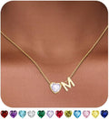 Valentines Day Gifts for Her- Heart Birthstone Initial Necklace for Women Girls,14K Gold Plated Heart Letter A-Z Necklace Birthday Trendy Jewelry Gifts for Women Girls Daughter