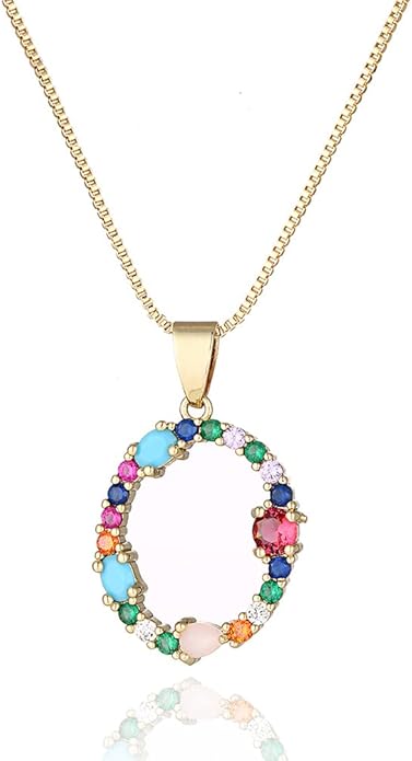Eben-Ezer 18K Gold Box Chain Choker Initial Necklace Multi-Color Zircon Letter Pendant Script Name Custom Necklace for Women Gift Alphabet 26 A-Z