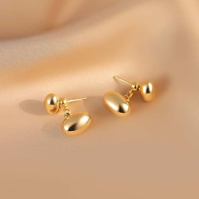 18K Gold Plated Metal bean earring 2 ways to wear it For women