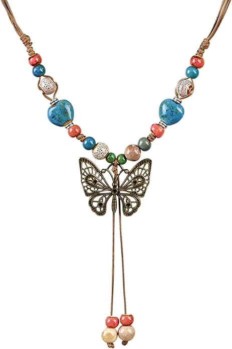 Boho Style Colorful Ceramic Bead Strand Necklace Adjustable Bohemian Jewelry Gift for Women, Fashion Clothing Matching Necklace