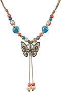 Boho Style Colorful Ceramic Bead Strand Necklace Adjustable Bohemian Jewelry Gift for Women, Fashion Clothing Matching Necklace