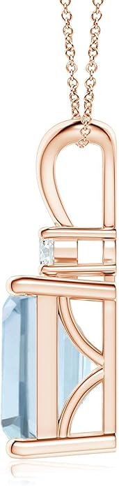 Angara Natural Aquamarine Solitaire Pendant for Women | Emerald-Cut Aquamarine Pendant with Diamond in 14K Solid Gold/Silver/Platinum With 18" Chain | March Birthday, Gemstone Jewelry Gift