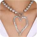 Unique Big Chunky Gold Heart Beads Necklace for Women, Charm Large Thick Hollow Love Heart Pendant Beaded Chain Choker Necklaces Party Y2K Jewelry Gift