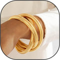 Gold Bangles for Women Chunky Bracelets Gold Plated Wide Ribbed Design Bangle Jewelry