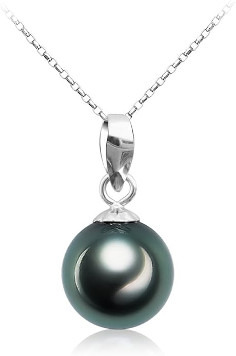 VIKI LYNN Tahitian Black Pearl Necklace for Women 9-10mm Cultured Pearl Pendant 925 Sterling Silver Chain 18K Gold Clasp Christmas Wedding Birthday Anniversary Mothers Day Gifts for Wife Mom Her