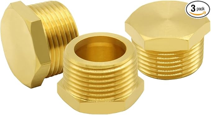 Hooshing 3PCS Brass Pipe Fittings 3/4" NPT Male Outer Hex Head Pipe Plug by Hooshing