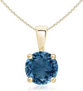 Angara Natural Blue Topaz Solitaire Pendant for Women | Classic Prong-Set Round Blue Topaz Pendant in 14K Solid Gold/Silver/Platinum With 18" Chain | December Birthday, Gemstone Jewelry Gift