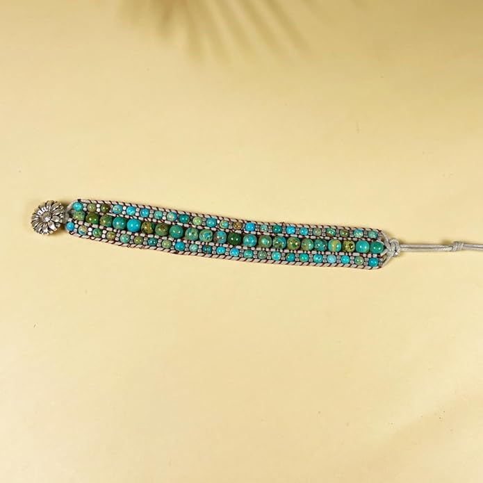 YGLINE Boho Handmade Natural Stone Bead 3 Row Wide Wrap Wrist Statment Bracelet Jewelry Collection