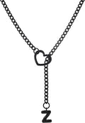 Black Heart Slip Chain Initial Necklaces for Women,Stainless Steel O-Ring Adjustable Lariat Heart Y-Necklace,Punk Gothic Cuban Collar Choker Necklace for women