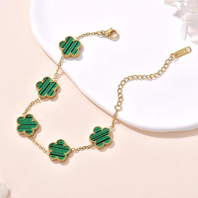 18K Gold-Plated Four Leaf Clover Bracelet for Women,Adjustable lucky Bracelet Set Jewelry Gift-Hypoallergenic Charm for Birthdays, Wellness & Daily Wear