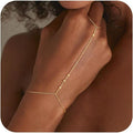 CHESKY 14K Gold Plated Hand Chain Bracelets for Women Set - Dainty Finger Ring Bracelet Stack Adjustable Hand Chains Durable Beaded Bracelets Trendy Simple Body Jewelry Gift for Women
