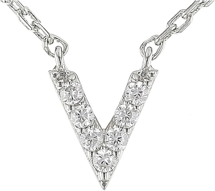 JTV Sterling Silver Initial Necklace for Women, 0.13 CTW White Cubic Zirconia Letter Pendant, Rhodium-Plated, Personalized Monogram Jewelry, Gift Box Included, 18”