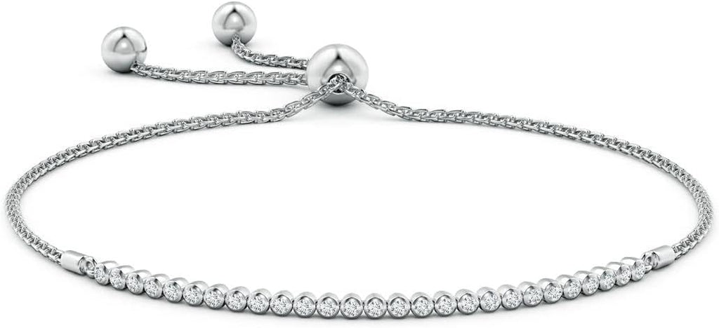 Angara Diamond Tennis Bolo Bracelet in 14K Solid Gold | Natural Diamond Adjustable Chain Bracelet for Women | April Birthstone Jewelry Gift For Women