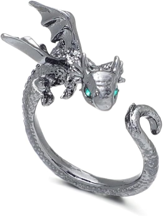 PINK TOWN Dragon Ring for Women - Cute Kawaii Gold and Silver Adjustable Dinosaur Ring - Flying Dragon Animal Shape - Friendship Birthday Party Christmas and Other Jewelry