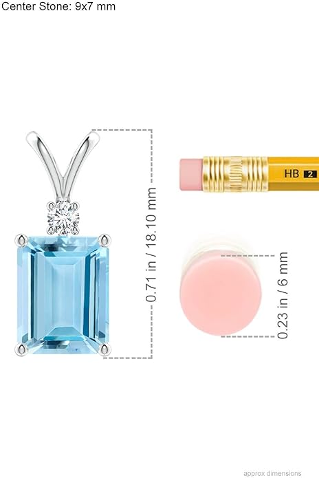 Angara Natural Aquamarine Solitaire Pendant for Women | Emerald-Cut Aquamarine Pendant with Diamond in 14K Solid Gold/Silver/Platinum With 18" Chain | March Birthday, Gemstone Jewelry Gift