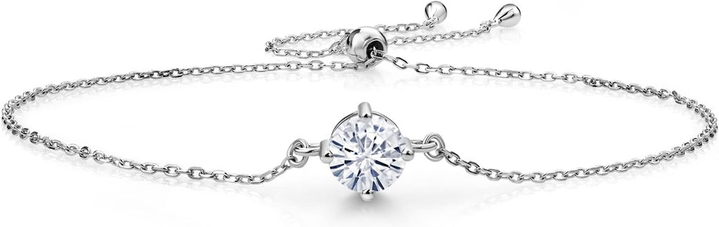 Gem Stone King Gemstone Birthstone Solitaire Bracelet For Women | 925 Sterling Silver | Round 6MM | Gift for Her Women Wife Mom Lady Daughter | Adjustable Bolo Bracelet | Easy-On Easy-Off